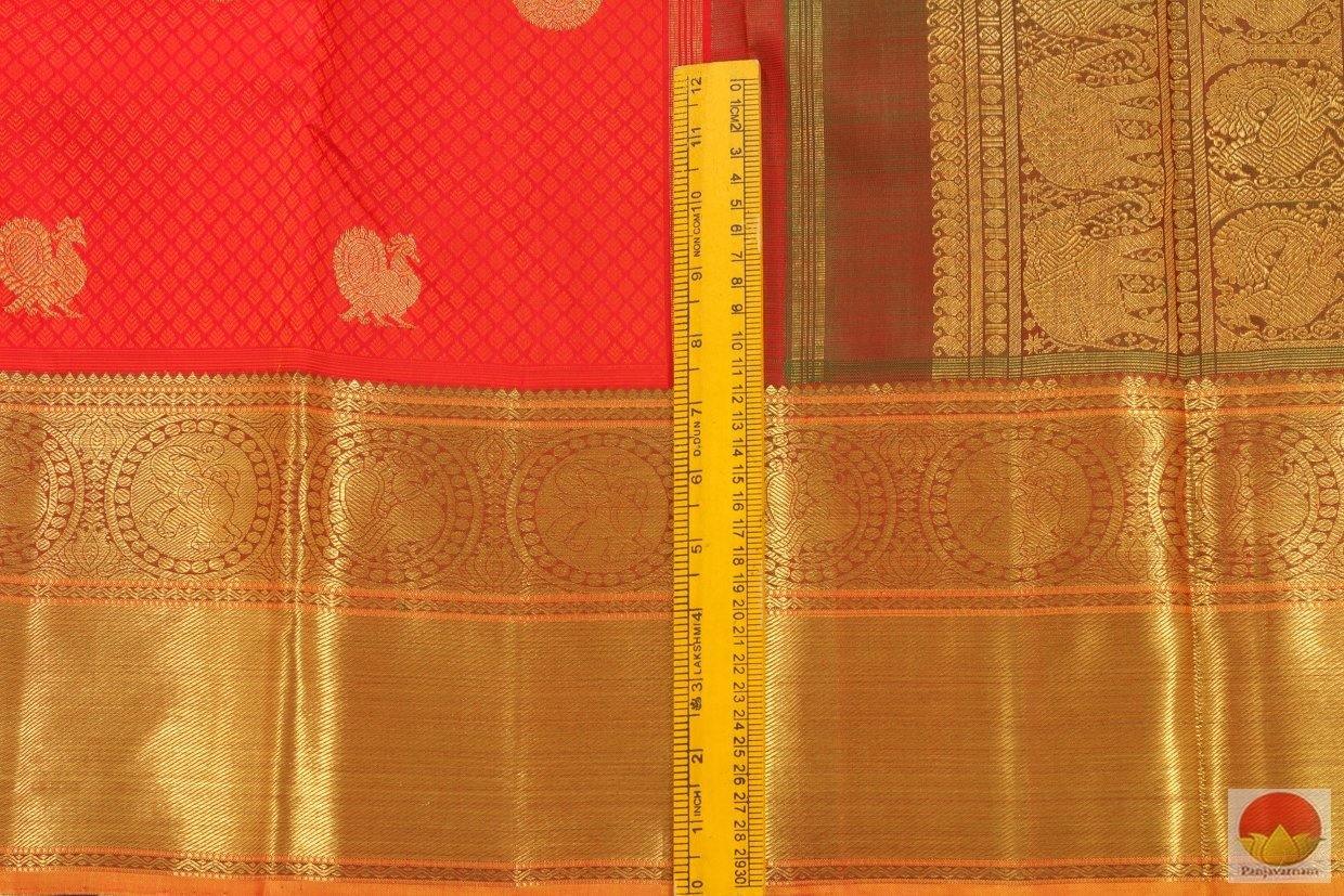 Red Jacquard Kanchipuram Silk Saree Handwoven Pure Silk Pure Zari For Wedding Wear PV G 4119 - Silk Sari - Panjavarnam PV G 4119