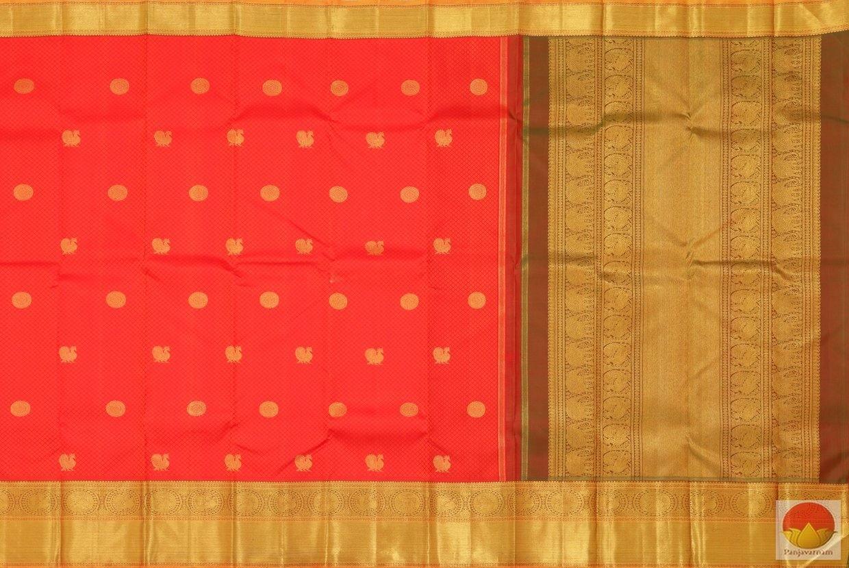 Red Jacquard Kanchipuram Silk Saree Handwoven Pure Silk Pure Zari For Wedding Wear PV G 4119 - Silk Sari - Panjavarnam PV G 4119