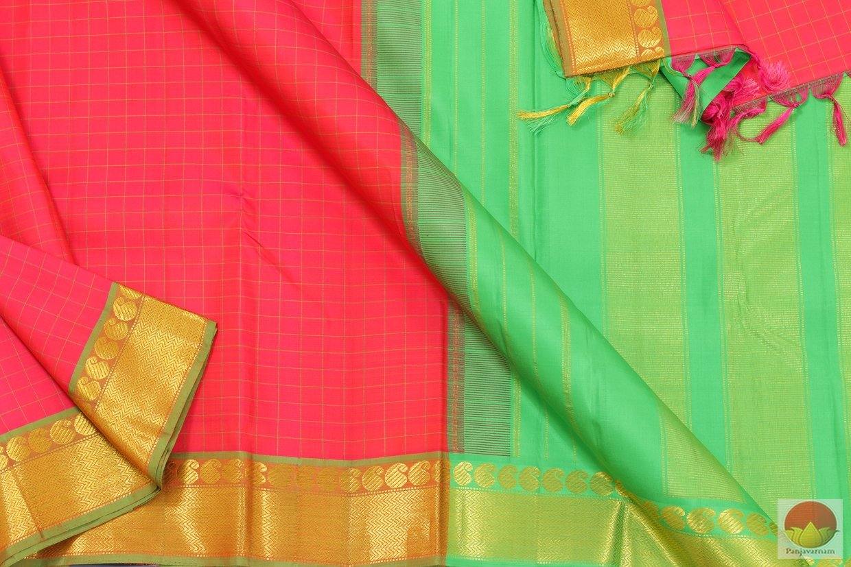 Rose & Green Kanchipuram Silk Saree Handwoven Pure Silk Pure Zari For Festive Wear PV G 4149 - Silk Sari - Panjavarnam PV G 4149