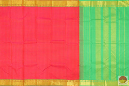 Rose & Green Kanchipuram Silk Saree Handwoven Pure Silk Pure Zari For Festive Wear PV G 4149 - Silk Sari - Panjavarnam PV G 4149