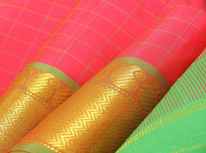 Rose & Green Kanchipuram Silk Saree Handwoven Pure Silk Pure Zari For Festive Wear PV G 4149 - Silk Sari - Panjavarnam PV G 4149