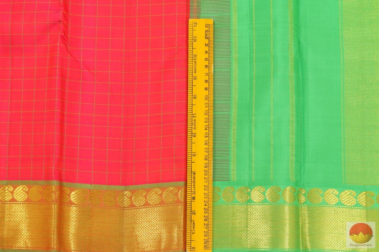 Rose & Green Kanchipuram Silk Saree Handwoven Pure Silk Pure Zari For Festive Wear PV G 4149 - Silk Sari - Panjavarnam PV G 4149