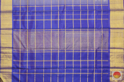 Royal Blue & Beige - Temple Border - Handwoven Pure Silk Kanjivaram Saree - Pure Zari - PV G 1913 - Archives - Silk Sari - Panjavarnam