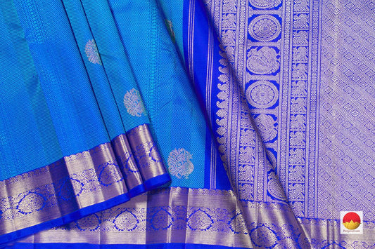 Royal Blue And Cyan Jacquard Kanchipuram Silk Saree Handwoven Pure Silk Pure Zari For Wedding Wear PV NYC 255 - Silk Sari - Panjavarnam