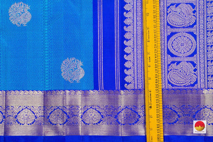 Royal Blue And Cyan Jacquard Kanchipuram Silk Saree Handwoven Pure Silk Pure Zari For Wedding Wear PV NYC 255 - Silk Sari - Panjavarnam