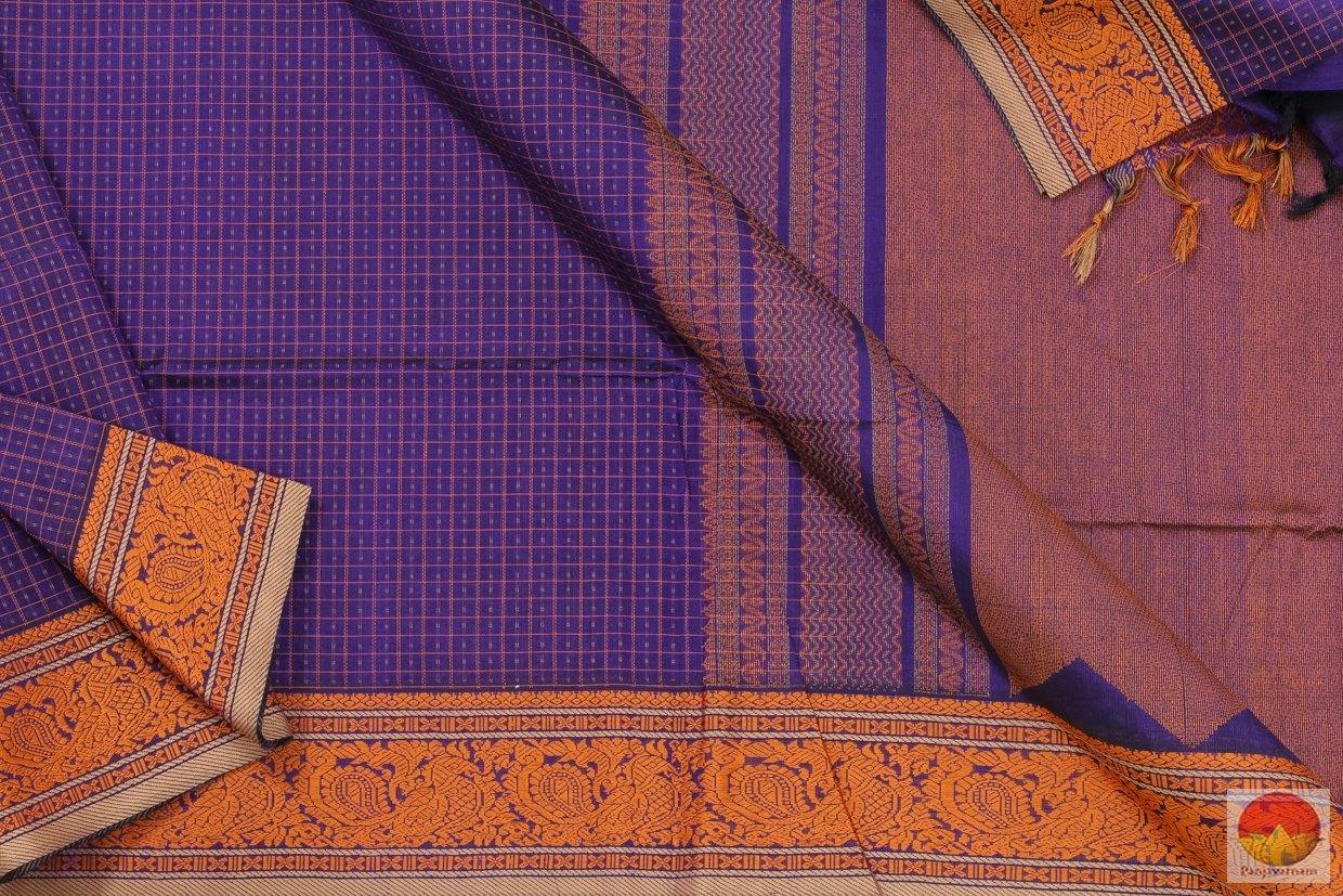 Royal Blue & Mustard - Handwoven Silk Cotton Saree - Aiyram Butta - KSC 226 - Archives - Silk Cotton - Panjavarnam