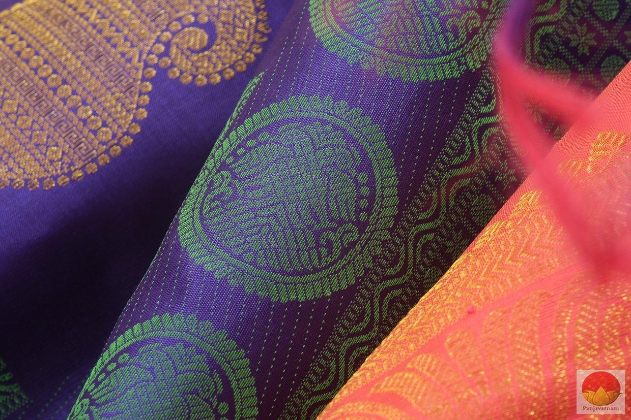 Royal Blue & Peach - Kanchipuram Silk Saree - Handwoven Pure Silk - Pure Zari - PV DS 144 Archives - Silk Sari - Panjavarnam