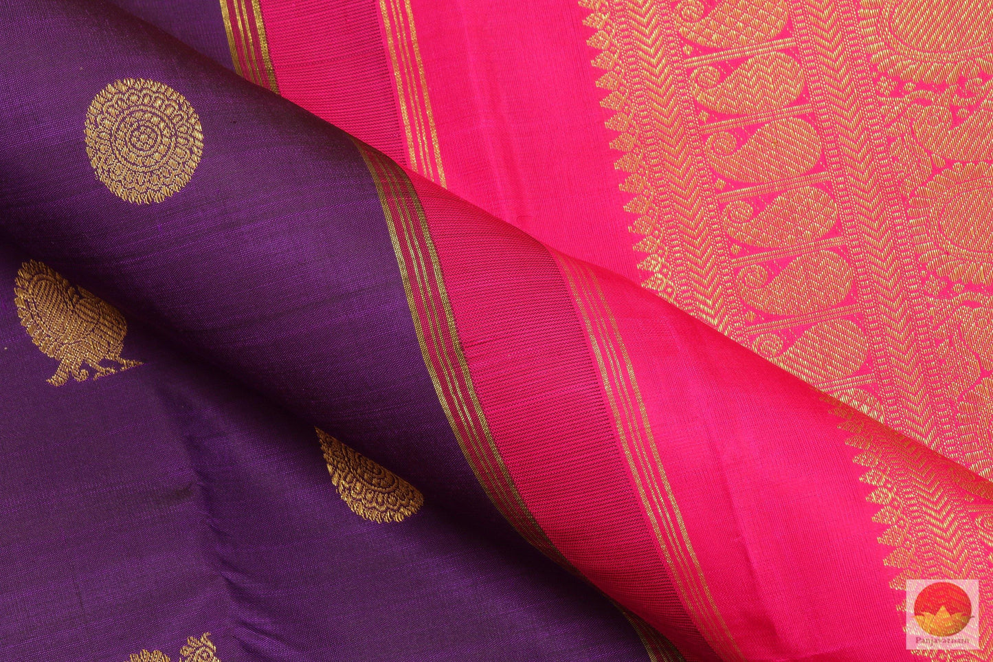 Royal Blue & Pink - Handwoven Pure Silk Kanjivaram Saree - Pure Zari - PV 504 - Archives - Silk Sari - Panjavarnam