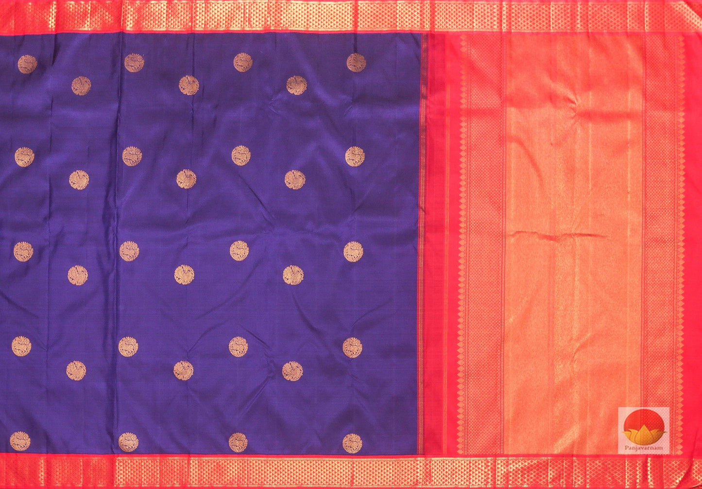 Royal Blue and Red Traditional Design Handwoven Pure Silk Kanjivaram Saree - Pure Zari - PV 301 Archives - Silk Sari - Panjavarnam