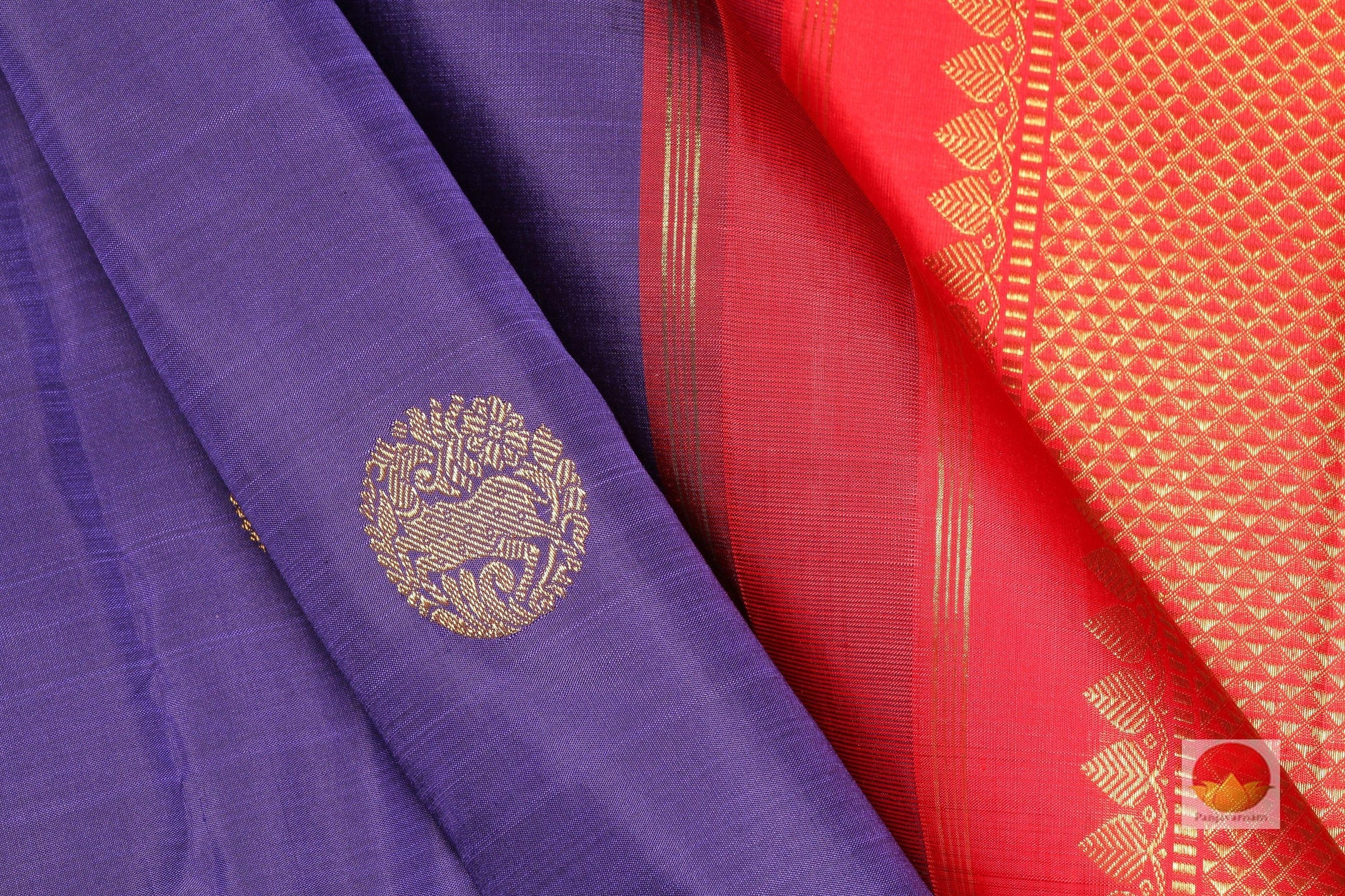 Royal Blue and Red Traditional Design Handwoven Pure Silk Kanjivaram Saree - Pure Zari - PV 301 Archives - Silk Sari - Panjavarnam