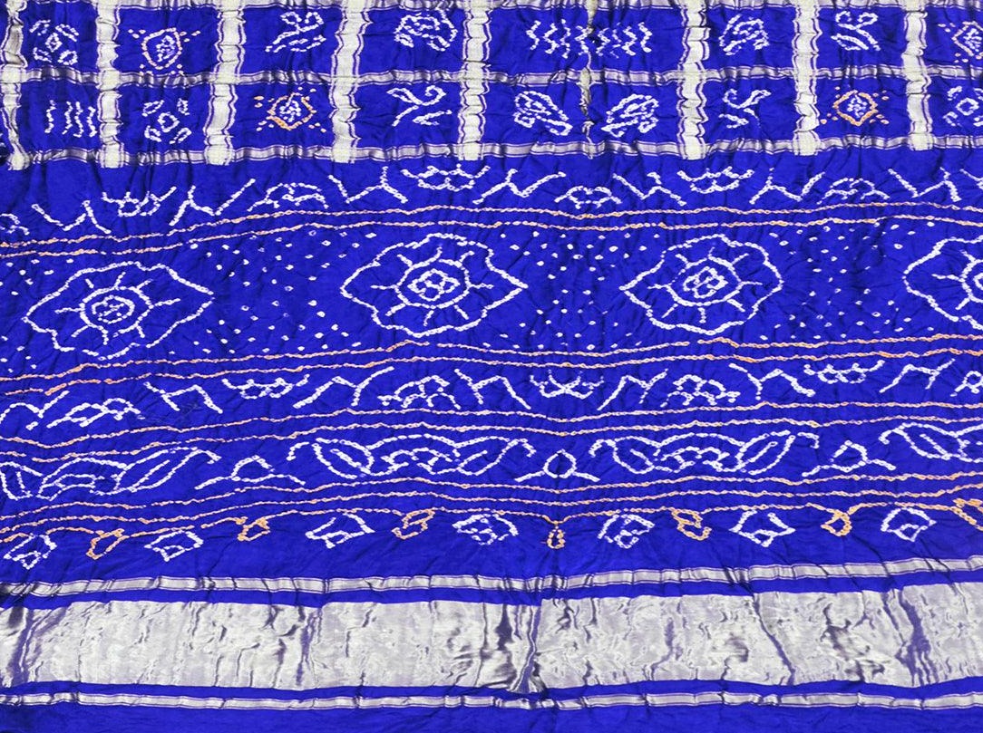 Royal Blue Gharchola Bandhani Silk Saree Handwoven Pure Silk PV KO 139 - Bandhani Silk - Panjavarnam