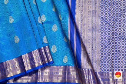 Royal Blue Jacquard Kanchipuram Silk Saree Handwoven Pure Silk Pure Zari For Wedding Wear PV NYC 268 - Silk Sari - Panjavarnam PV NYC 268