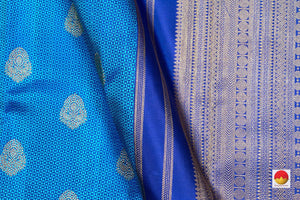 Royal Blue Jacquard Kanchipuram Silk Saree Handwoven Pure Silk Pure Zari For Wedding Wear PV NYC 268 - Silk Sari - Panjavarnam PV NYC 268