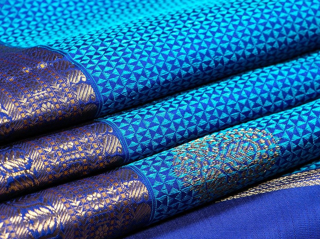 Royal Blue Jacquard Kanchipuram Silk Saree Handwoven Pure Silk Pure Zari For Wedding Wear PV NYC 268 - Silk Sari - Panjavarnam PV NYC 268