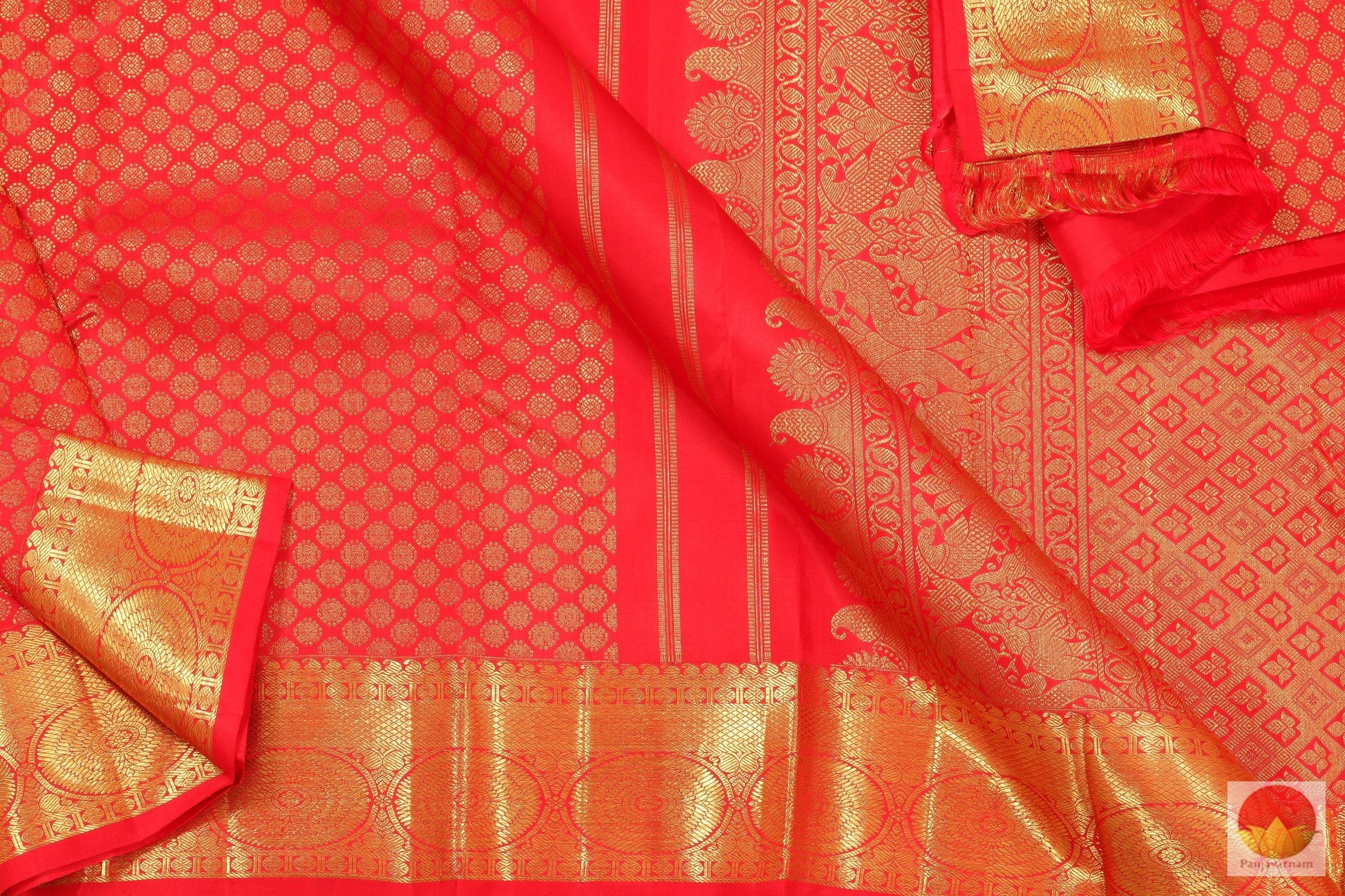 Scarlet Red - Handwoven Pure Silk Kanjivaram Saree - Pure Zari - PV G 2016 - Archives - Silk Sari - Panjavarnam