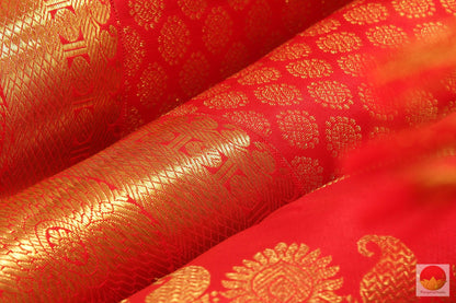 Scarlet Red - Handwoven Pure Silk Kanjivaram Saree - Pure Zari - PV G 2016 - Archives - Silk Sari - Panjavarnam