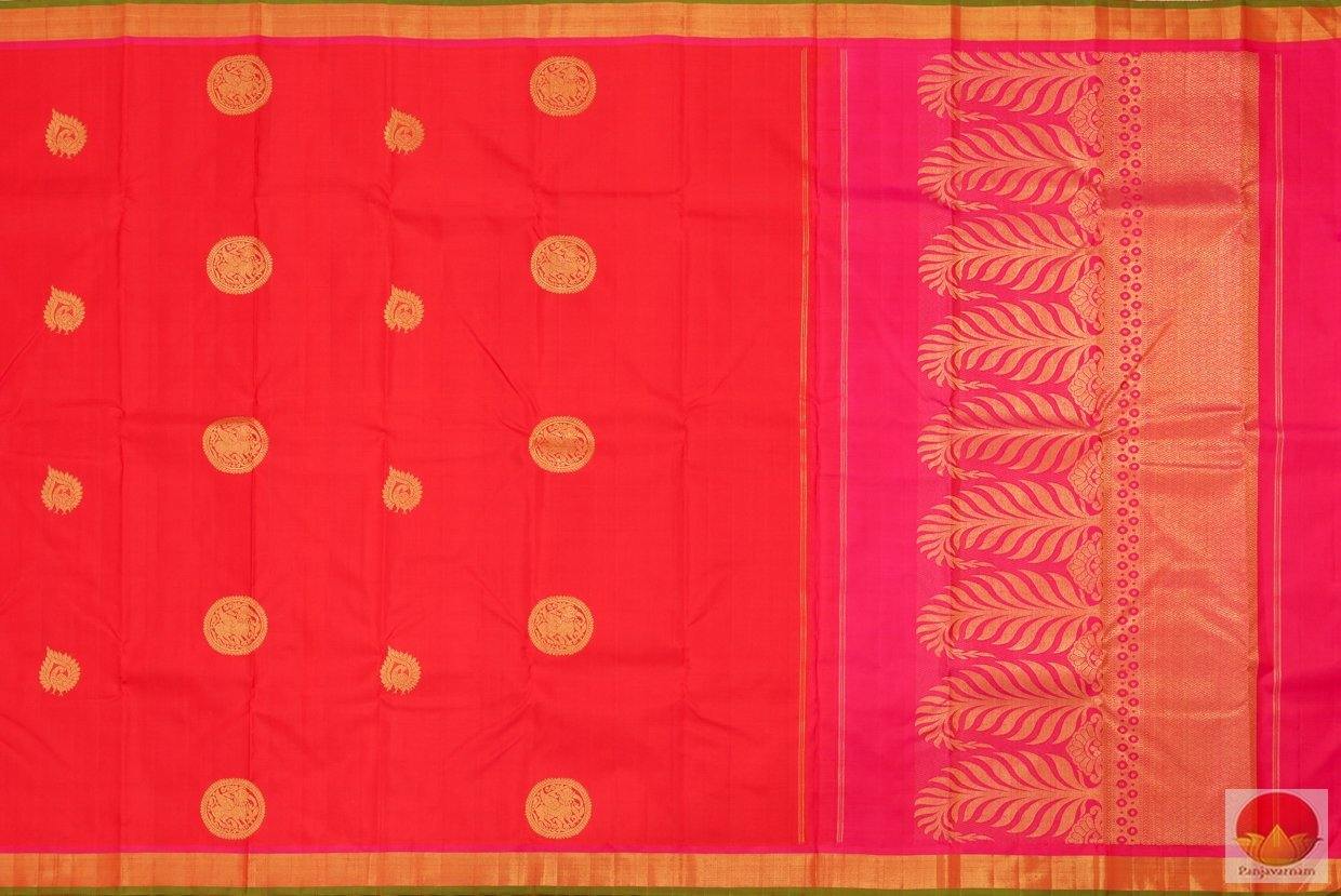 Scarlet Red - Kanchipuram Silk Saree - Handwoven Pure Silk - Pure Zari - PV G 4170 - Archives - Silk Sari - Panjavarnam