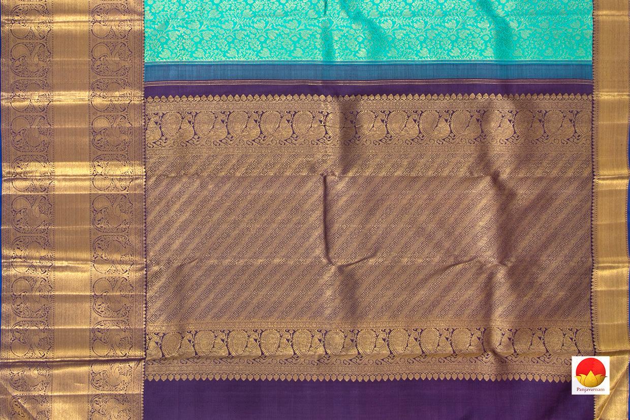 Sea Green And Blue Kanchipuram Silk Saree Handwoven Pure Silk Pure Zari For Wedding Wear PV NYC 474 - Silk Sari - Panjavarnam