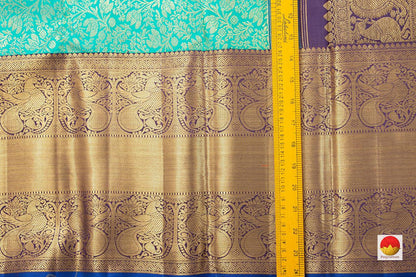 Sea Green And Blue Kanchipuram Silk Saree Handwoven Pure Silk Pure Zari For Wedding Wear PV NYC 474 - Silk Sari - Panjavarnam