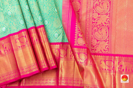 Sea Green And Pink Kanchipuram Silk Saree Handwoven Pure Silk Pure Zari For Wedding Wear PV NYC 412 - Silk Sari - Panjavarnam