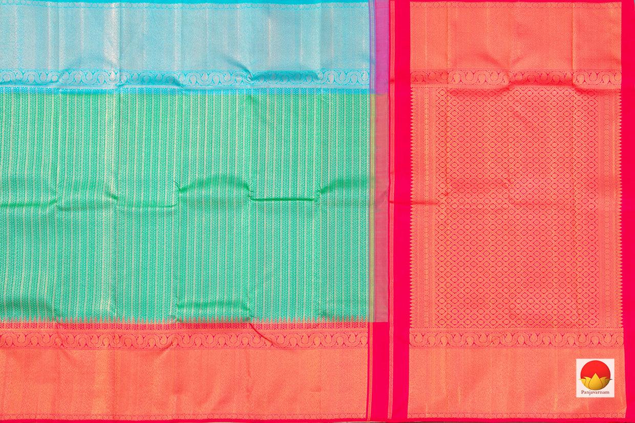 Sea Green And Pink Kanchipuram Silk Saree Korvai Contrast Border Handwoven Pure Silk Pure Zari For Wedding Wear PV NYC 444 - Silk Sari - Panjavarnam