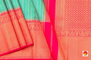 Sea Green And Pink Kanchipuram Silk Saree Korvai Contrast Border Handwoven Pure Silk Pure Zari For Wedding Wear PV NYC 444 - Silk Sari - Panjavarnam PV NYC 444