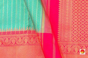 Sea Green And Pink Kanchipuram Silk Saree Korvai Contrast Border Handwoven Pure Silk Pure Zari For Wedding Wear PV NYC 444 - Silk Sari - Panjavarnam PV NYC 444