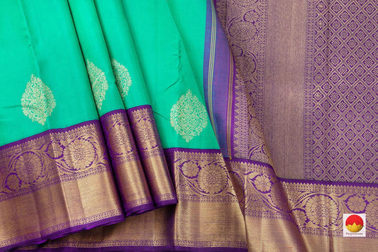 Sea Green And Violet Kanchipuram Silk Saree Handwoven Pure Silk Pure Zari For Wedding Wear PV NYC 348 - Silk Sari - Panjavarnam