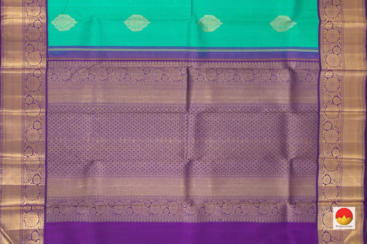 Sea Green And Violet Kanchipuram Silk Saree Handwoven Pure Silk Pure Zari For Wedding Wear PV NYC 348 - Silk Sari - Panjavarnam