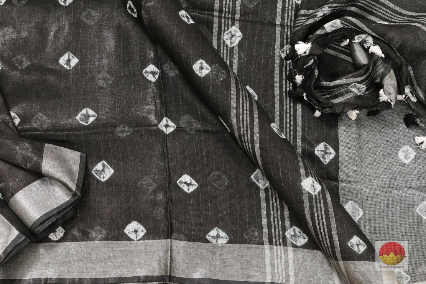 Shibori Handwoven Linen Saree - PL 220 Archives - Linen Sari - Panjavarnam