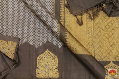 Slate Grey & Gold - Kanchipuram Silk Saree - Handwoven Pure Silk - Pure Zari - PVASB 23 Archives - Silk Sari - Panjavarnam