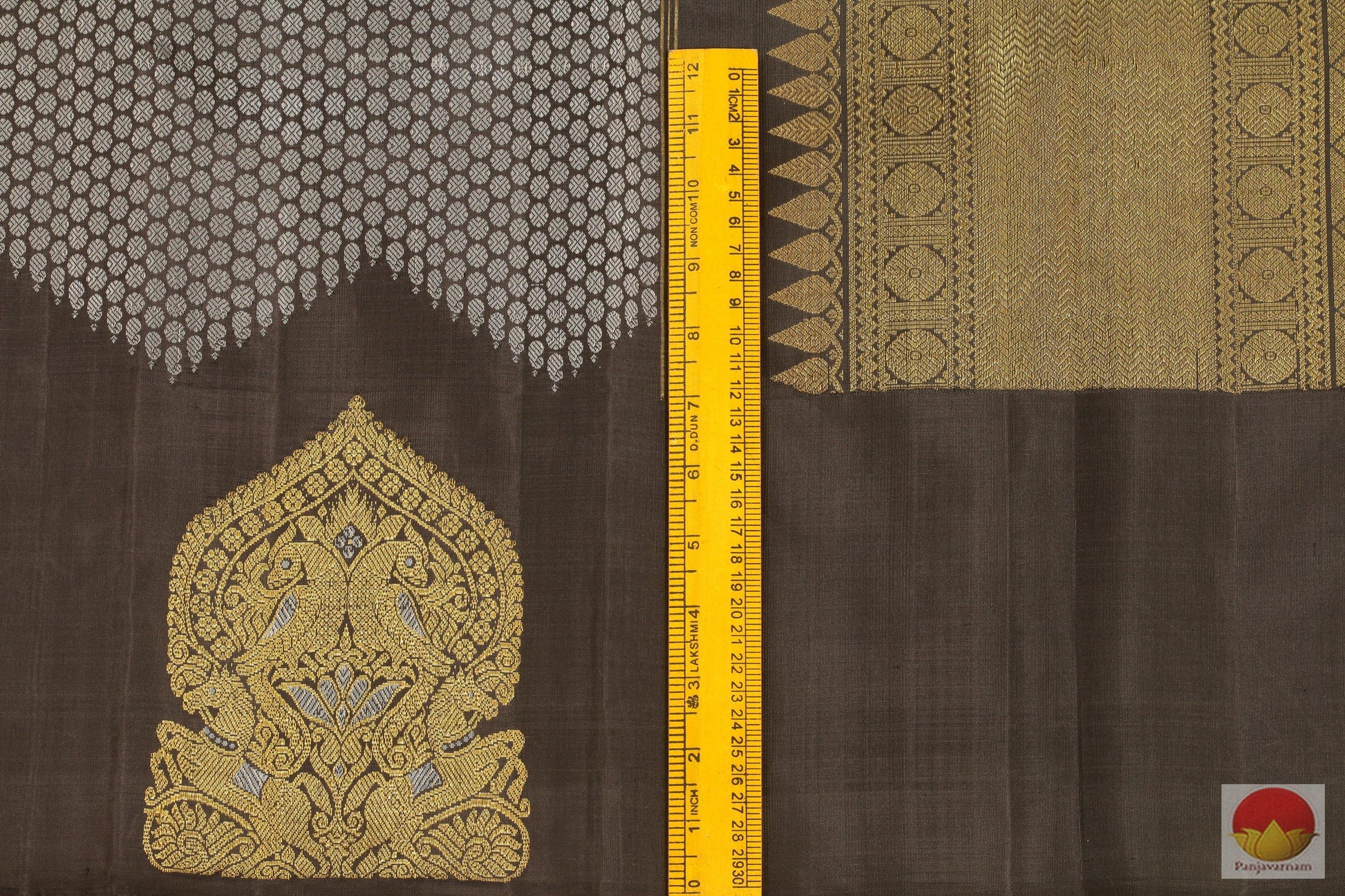 Slate Grey & Gold - Kanchipuram Silk Saree - Handwoven Pure Silk - Pure Zari - PVASB 23 Archives - Silk Sari - Panjavarnam