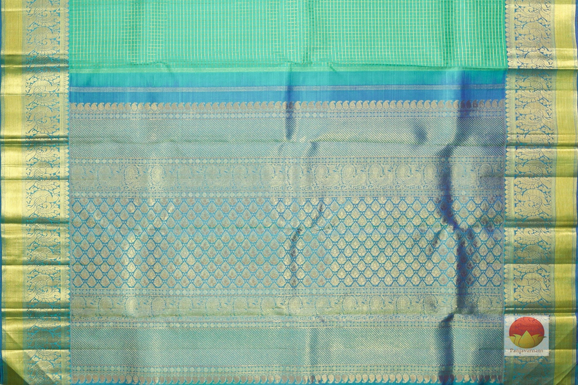 Teal and Blue Traditional Design Handwoven Kanjivaram Pure Silk Saree - Pure Zari - PA SVS MM - Silk Sari - Panjavarnam