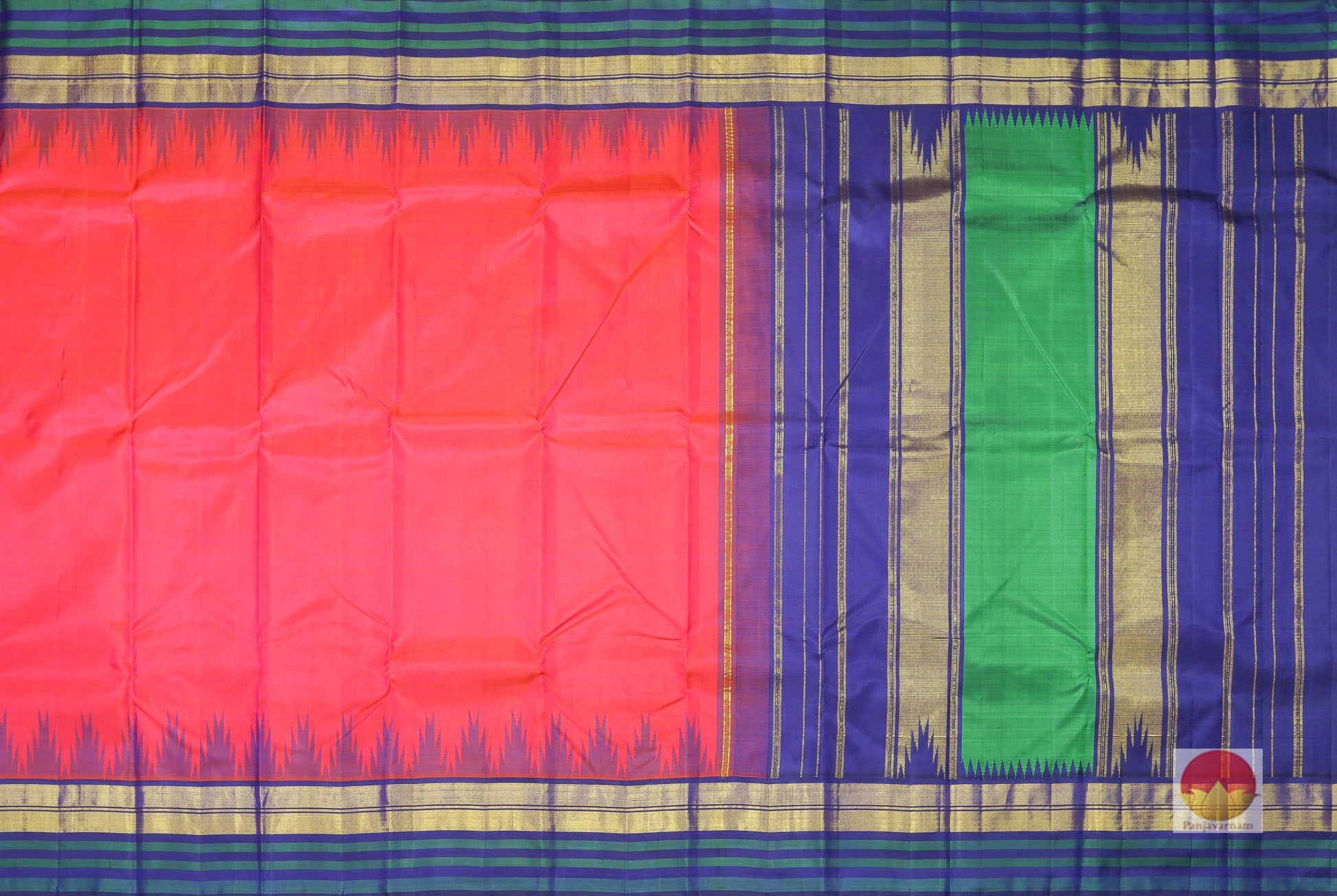Temple Border Handwoven Pure Silk Kanjivaram Saree - Pure Zari - PA 192 - Archives - Silk Sari - Panjavarnam