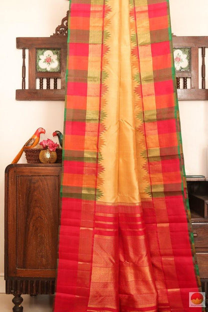 Temple Border Handwoven Pure Silk Kanjivaram Saree - Pure Zari - PV 3693 - Silk Sari - Panjavarnam