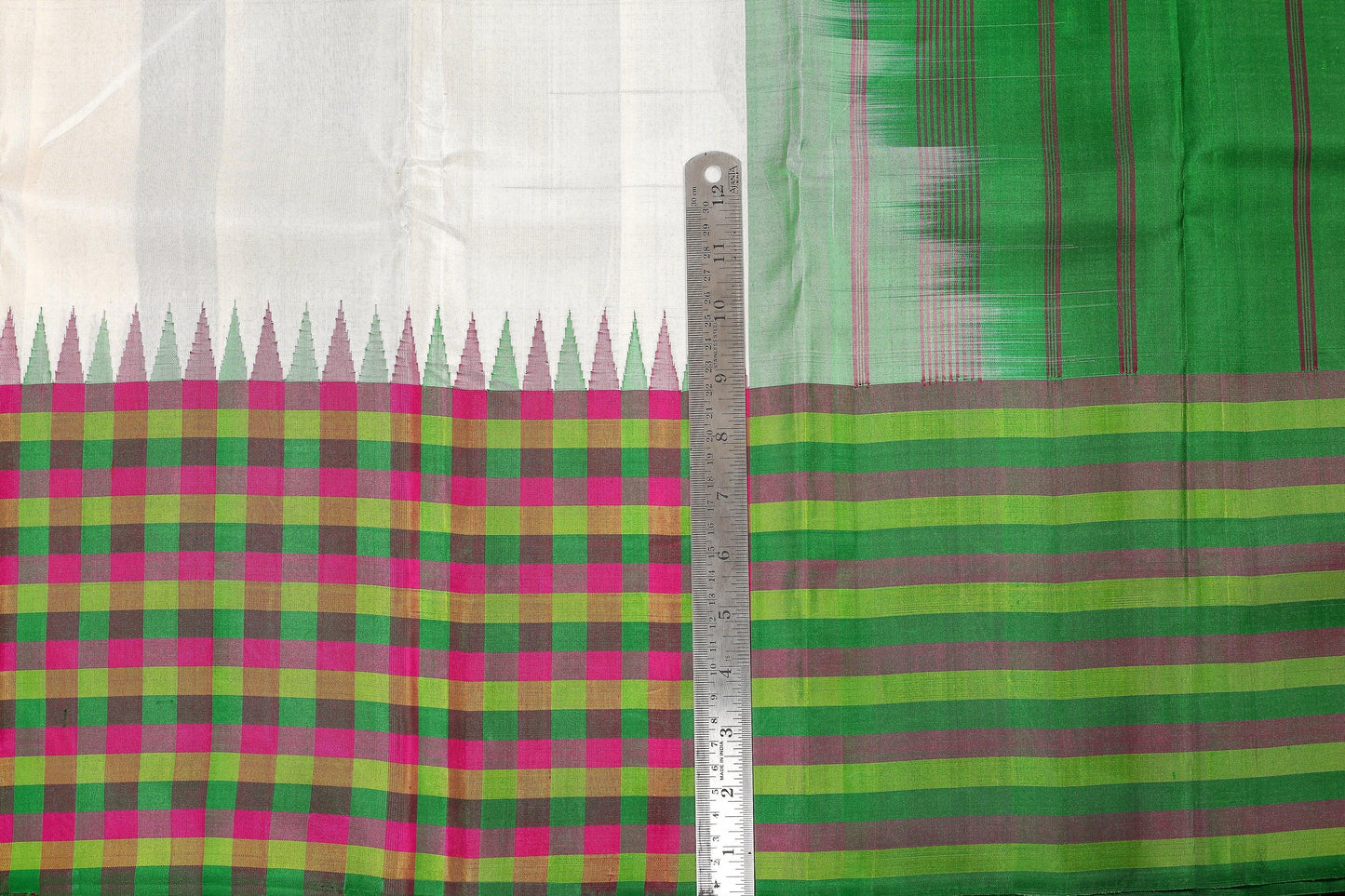 Temple Border Handwoven Pure Silks Saree - Multicolour Checks - PVA 0418 1229 - Silk Sari - Panjavarnam