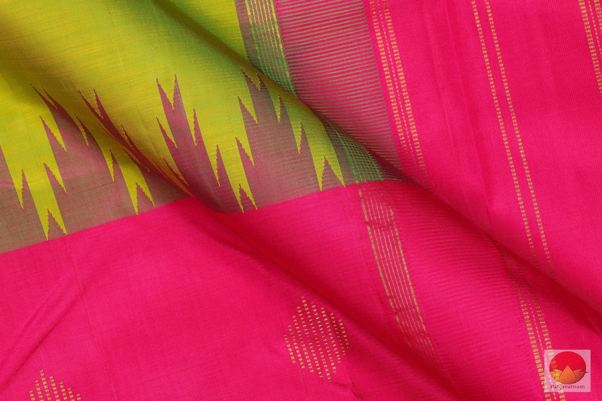 Temple Border - Traditional Design Handwoven Pure Silk Kanchipuram Saree - Half and Half - PV G 1921 S Archives - Silk Sari - Panjavarnam