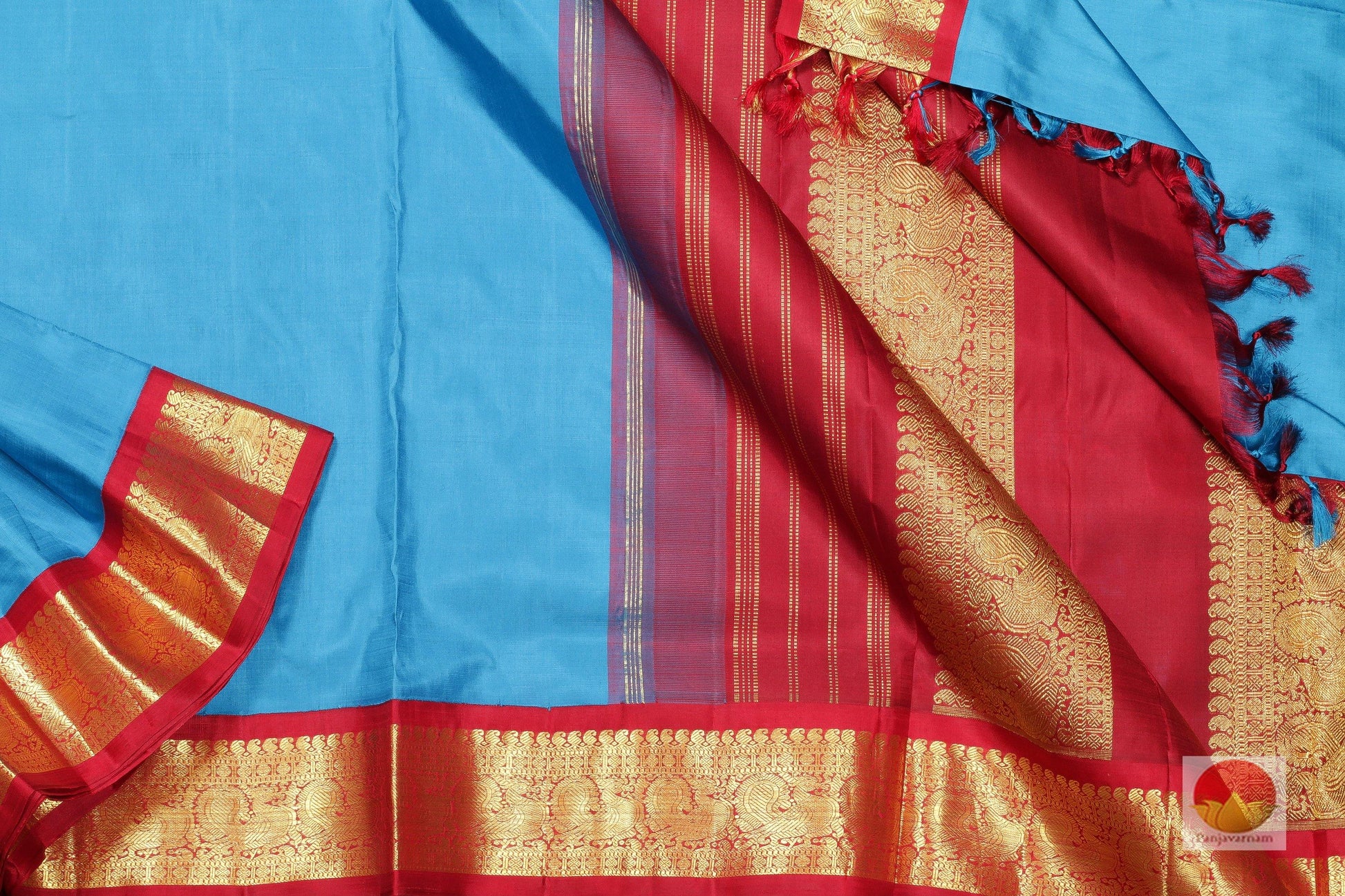 Traditional Design - 9 Yards Kanjivaram Pure Silk Saree - Pure Zari - PV NY G1003 - Silk Sari - Panjavarnam