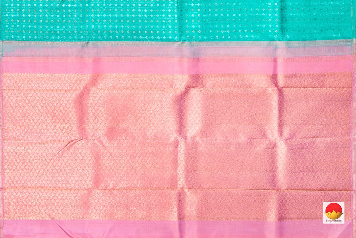 Turquoise Blue And Pastel Pink Borderless Kanchipuram SIlk Saree Handwoven Pure Silk Pure Zari PV NYC 252 - Silk Sari - Panjavarnam