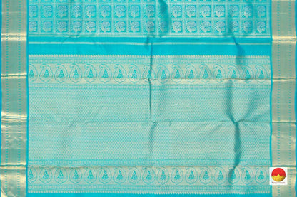 Turquoise Blue Zari Checks Kanchipuram Silk Saree Handwoven Pure Silk Pure Zari For Party Wear PV NYC 431 - Silk Sari - Panjavarnam PV NYC 431