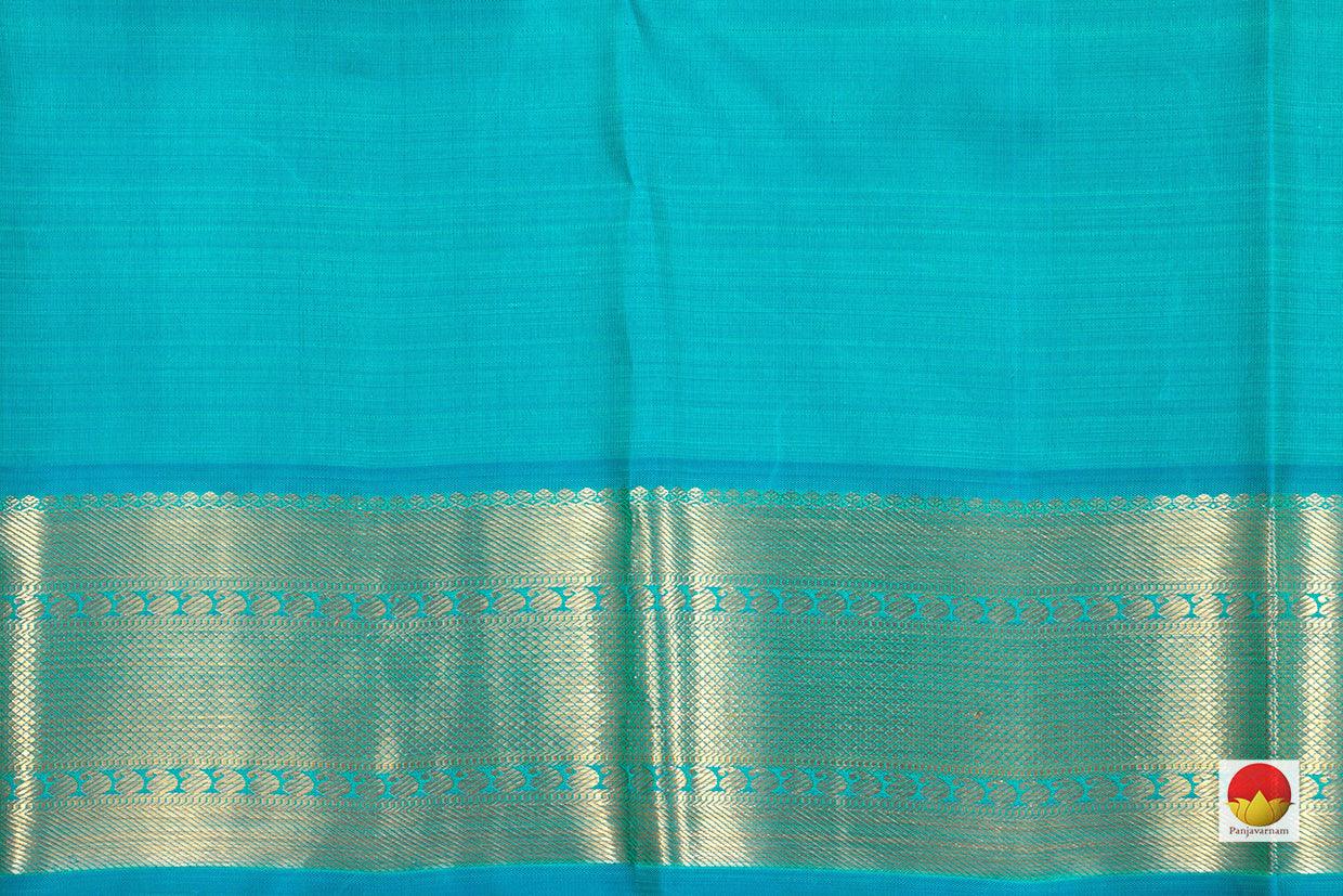 Turquoise Blue Zari Checks Kanchipuram Silk Saree Handwoven Pure Silk Pure Zari For Party Wear PV NYC 431 - Silk Sari - Panjavarnam PV NYC 431