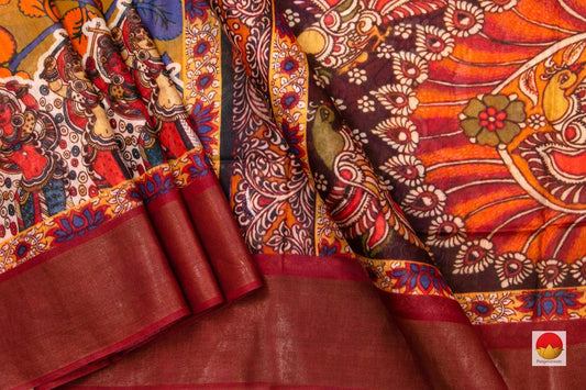 Tussar Silk Saree - Handwoven Pure Silk - Digital Print - PT 629 - Saris & Lehengas - Panjavarnam