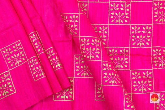Tussar Silk Saree - Handwoven Pure Silk - Embroidered - PT 650 - Archives - Tussar Silk - Panjavarnam