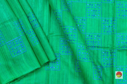 Tussar Silk Saree - Handwoven Pure Silk - Embroidered - PT 651 - Saris & Lehengas - Panjavarnam