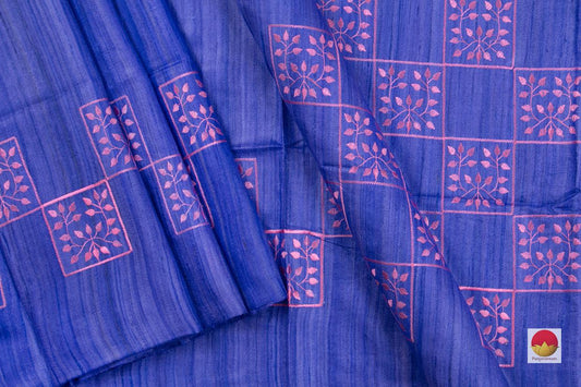 Tussar Silk Saree - Handwoven Pure Silk - Embroidered - PT 652 - Archives - Saris & Lehengas - Panjavarnam