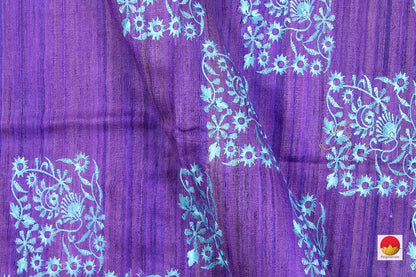 Tussar Silk Saree - Handwoven Pure Silk - Embroidered - PT 672 - Tussar Silk - Panjavarnam