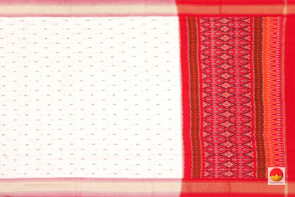 White And Red Pochampally Ikkat Silk Dupatta PVD 1043 - Dupattas - Panjavarnam PVD 1043