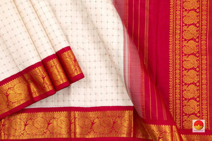 White Kanchipuram Silk Saree - Handwoven Pure Silk - Pure Zari - Ganga Jamuna Border - PV NYC 07 - Saris & Lehengas - Panjavarnam PV NYC 07