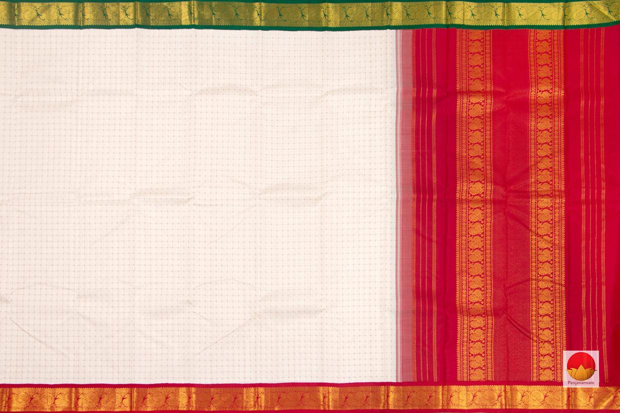 White Kanchipuram Silk Saree - Handwoven Pure Silk - Pure Zari - Ganga Jamuna Border - PV NYC 07 - Saris & Lehengas - Panjavarnam PV NYC 07