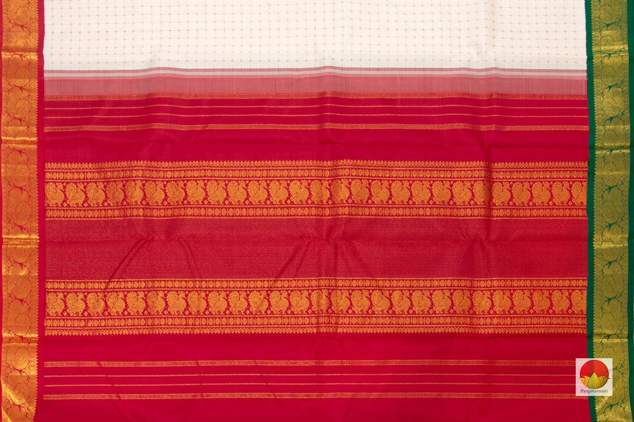 White Kanchipuram Silk Saree - Handwoven Pure Silk - Pure Zari - Ganga Jamuna Border - PV NYC 07 - Saris & Lehengas - Panjavarnam PV NYC 07